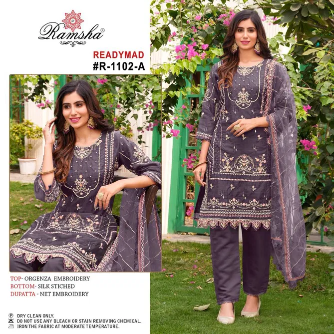 R 1102 Ramsha Organza Embroidery Pakistani Suit Wholesale Shop In Surat